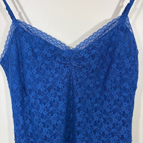 Aeropostale Solid V-Neck Lace Cami Dress Blue Slip Dress Y2K 90s Ruffle Hem - Picture 7 of 12